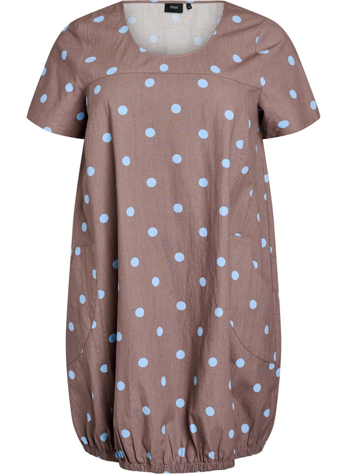 Kurz&auml;rmliges Baumwollkleid mit Aufdruck, Blau, Packshot image number 0