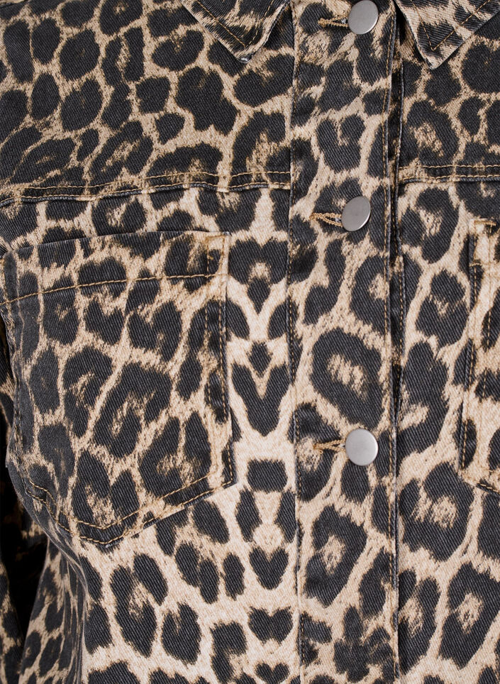 Jeansjacke mit Leopardenmuster und Brusttaschen, Braun, Packshot image number 2