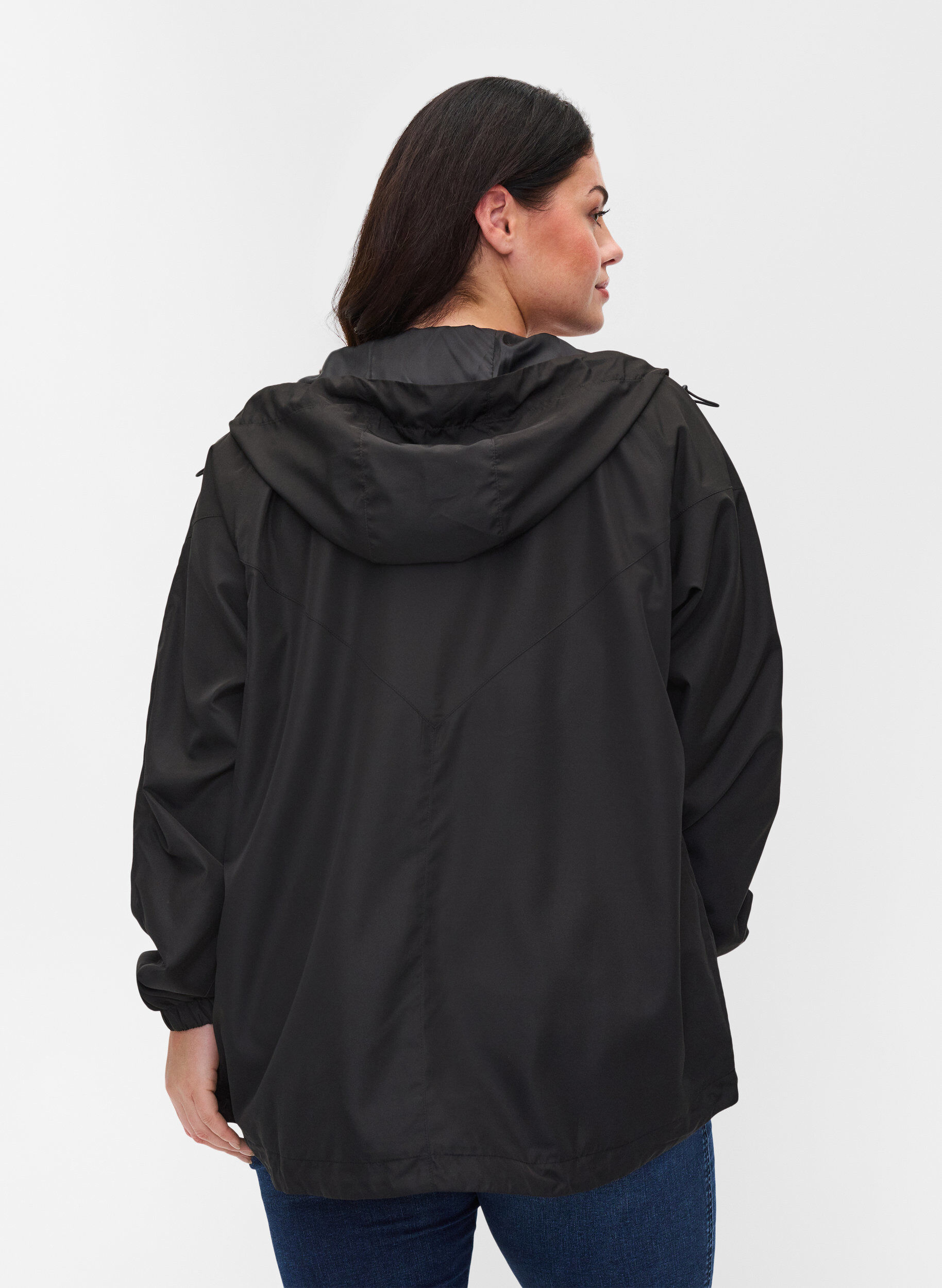 Zizzi Kurze Jacke mit Kapuze und verstellbarem Saum, Black, Model image number 1
