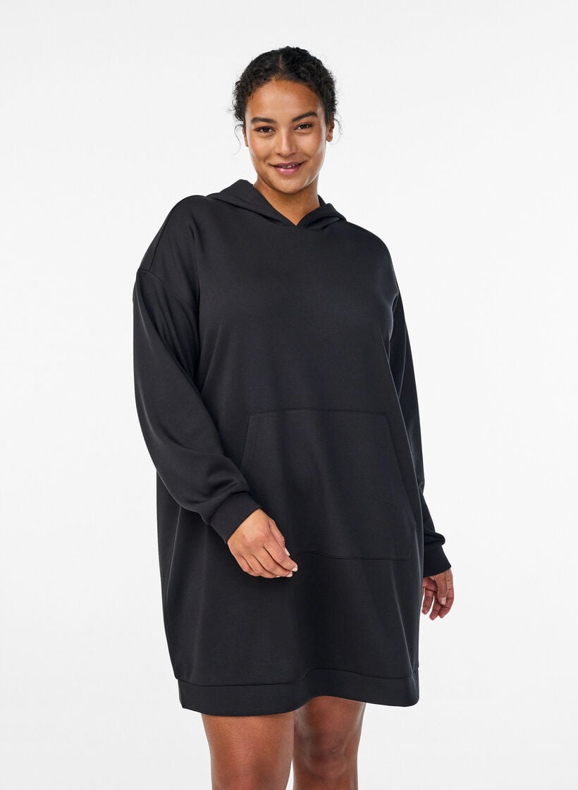 Kurzes Hoodiekleid mit K&auml;ngurutasche, Schwarz, Model image number 0