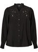 Hemdbluse mit aufgestickten Blumenapplikationen, Schwarz, Packshot image number 0