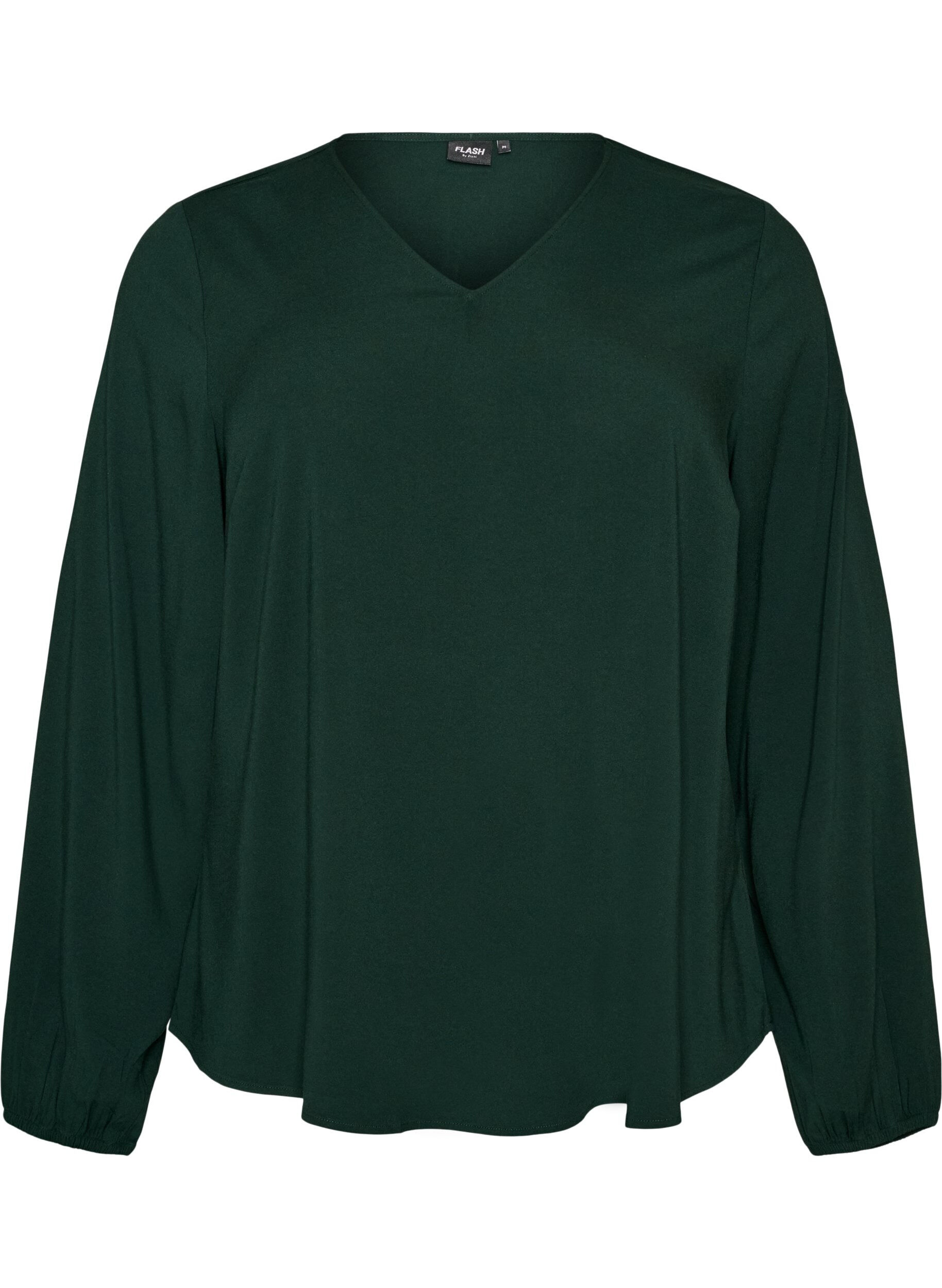 ZizziBluse aus Viskose mit V-Ausschnitt und abgerundetem Saum, Gr&uuml;n, Packshot image number 0