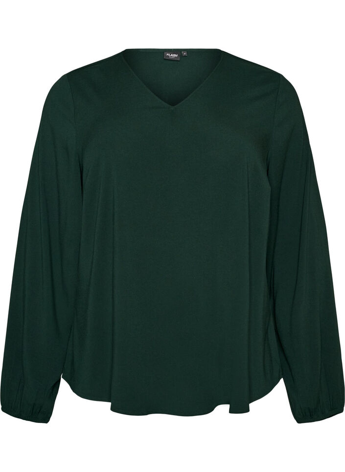 Bluse aus Viskose mit V-Ausschnitt und abgerundetem Saum, Gr&uuml;n, Packshot image number 0