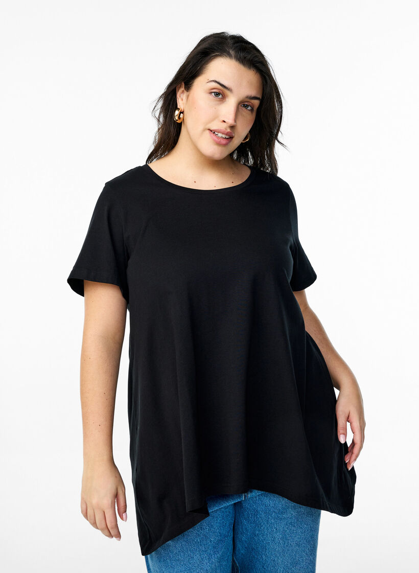 T-Shirt mit Rundhalsausschnitt und A-Linie, Schwarz, Model image number 0