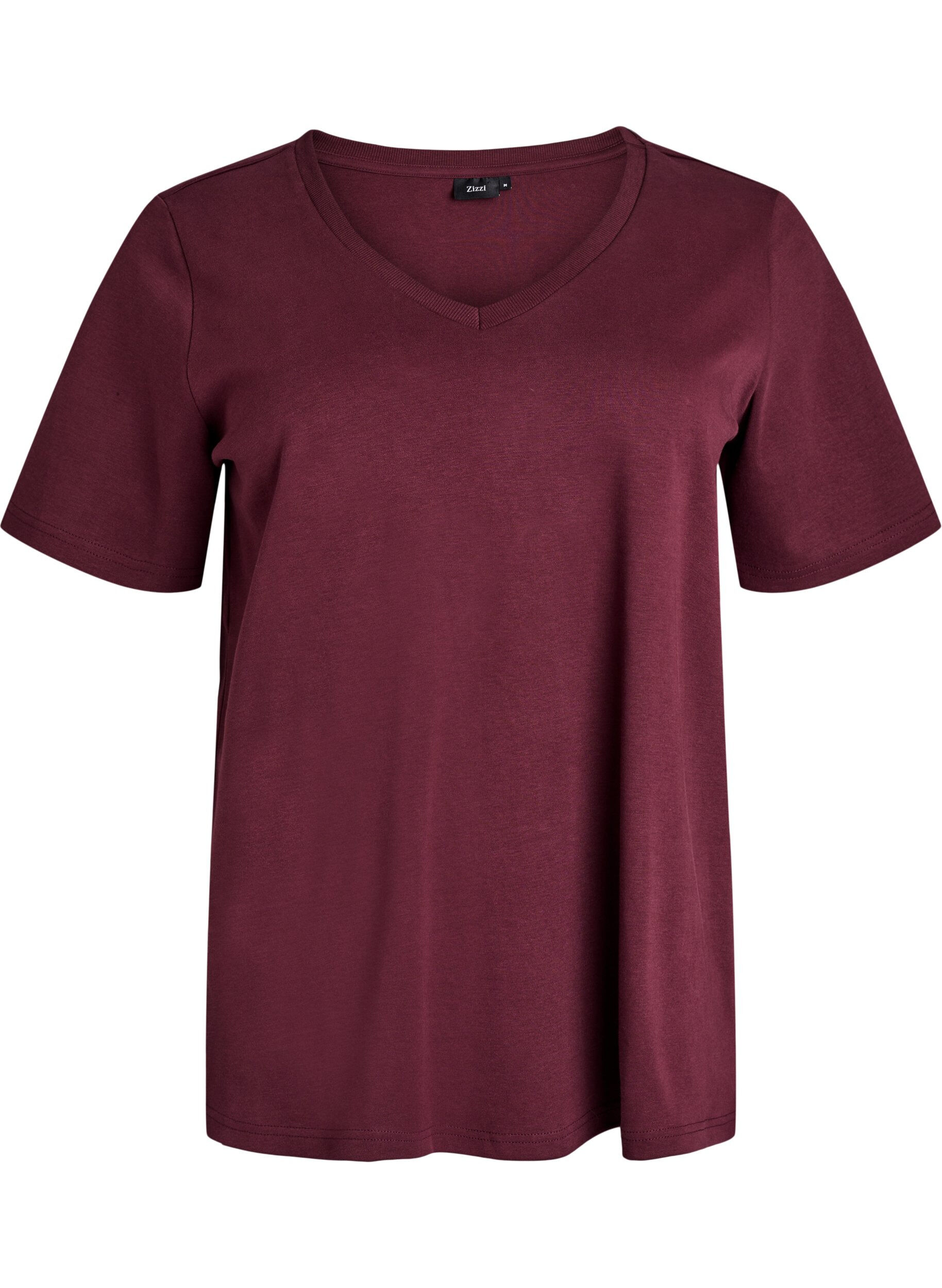 Zizzi Basic-T-Shirt mit V-Ausschnitt aus Bio-Baumwolle, Dunkles Bordeaux, Packshot image number 0