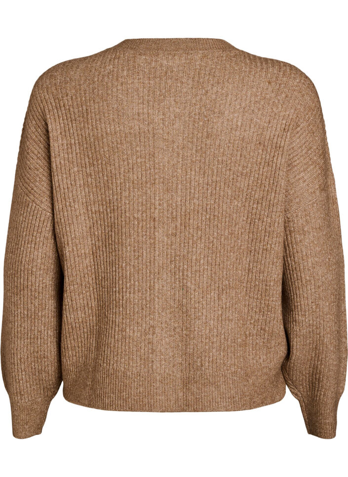 Rippenstrick Strickjacke mit Kn&ouml;pfen, Braun, Packshot image number 1