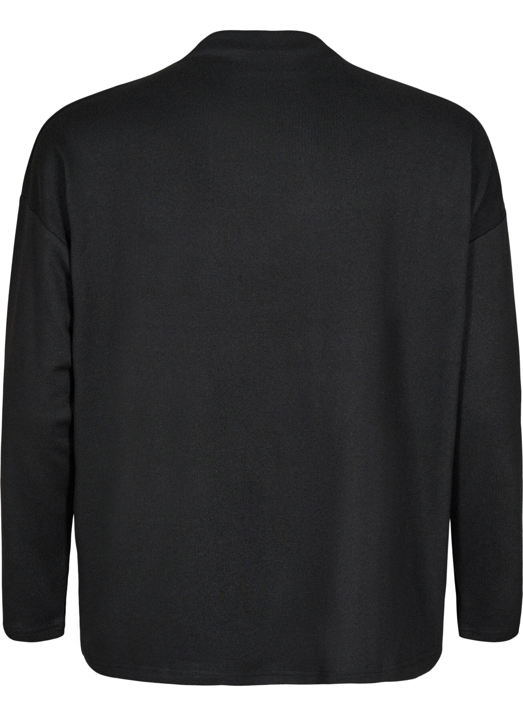 Zizzi Bluse mit Stehkragen und langen &Auml;rmeln, Schwarz, Packshot image number 1