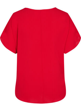 Bluse mit kurzen Ärmeln und Rundhalsausschnitt, Tango Red, Packshot image number 1