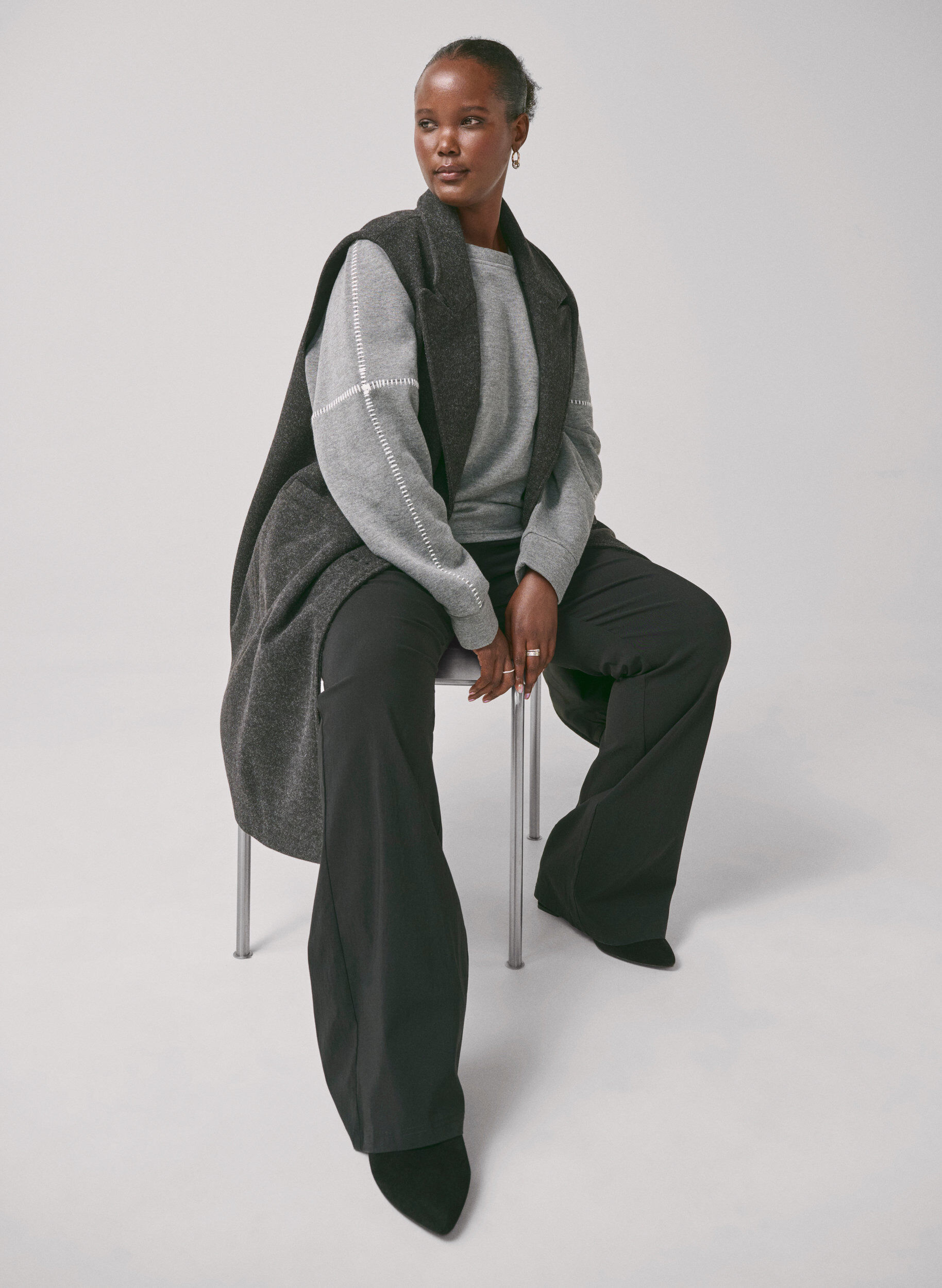 Zizzi Sweatshirt mit Kontrastn&auml;hten, Medium Grey M&eacute;l, Image image number 0