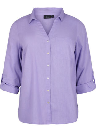 Hemdbluse mit Knopfverschluss aus Baumwoll-Leinen-Gemisch, Lavender, Packshot image number 0