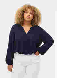 Unifarbene Bluse mit V-Ausschnitt, Navy Blazer, Model
