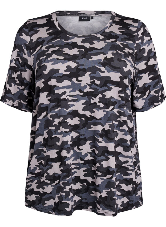T-Shirt mit TENCEL&trade; Lyocell und Tarnmuster, Grau, Packshot image number 0