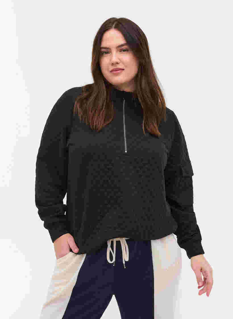 Stepp-Sweatshirt mit Reißverschluss, Black, Model image number 0