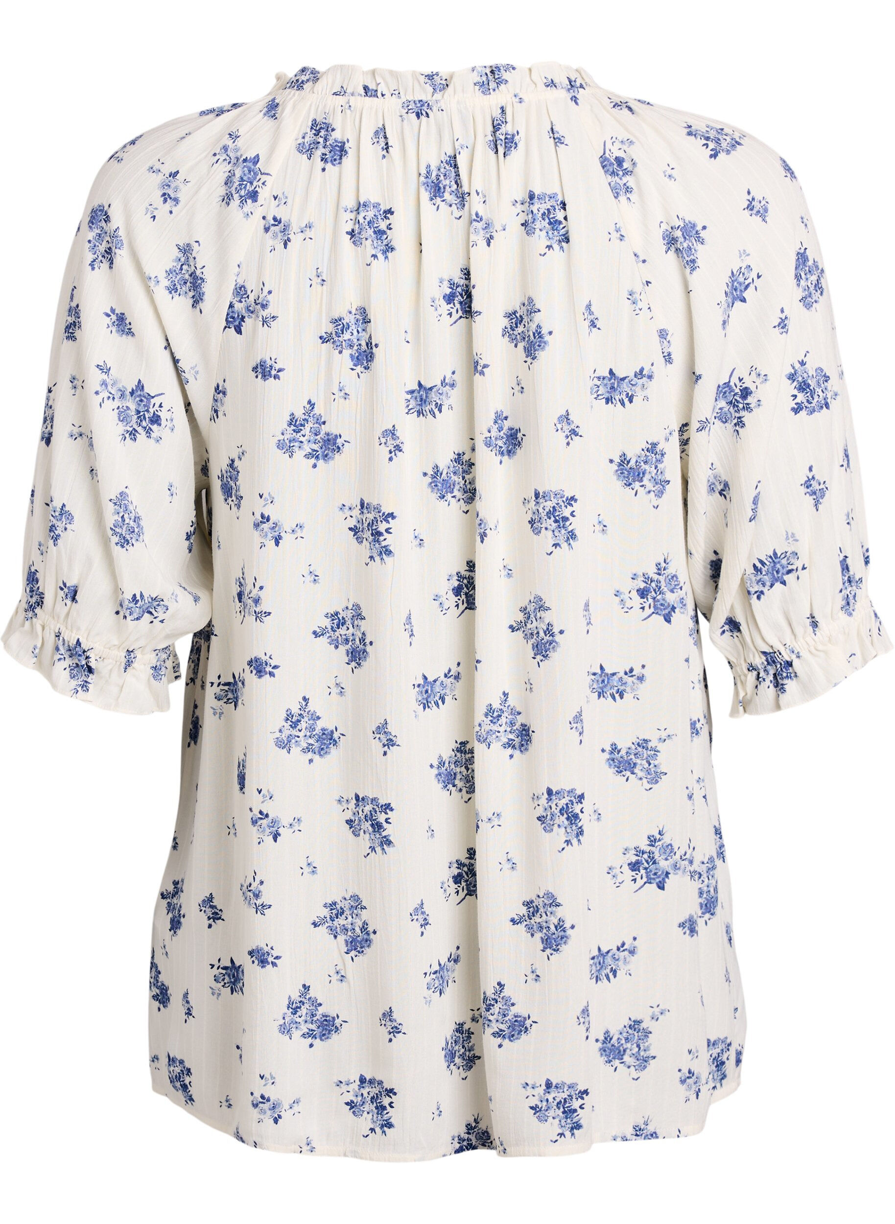 ZizziGebl&uuml;mte Bluse aus Viskose mit halblangen &Auml;rmeln, Wei&szlig;, Packshot image number 1
