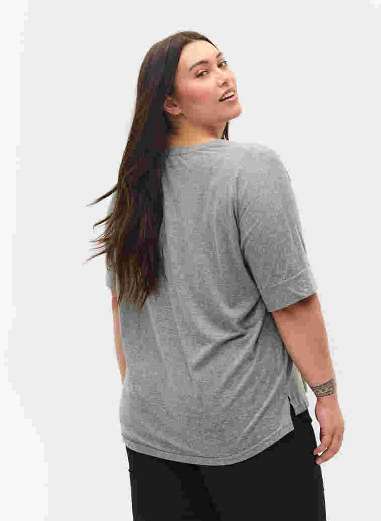 Melierte Bluse mit kurzen Ärmeln, Balsam Green Mel., Model image number 1