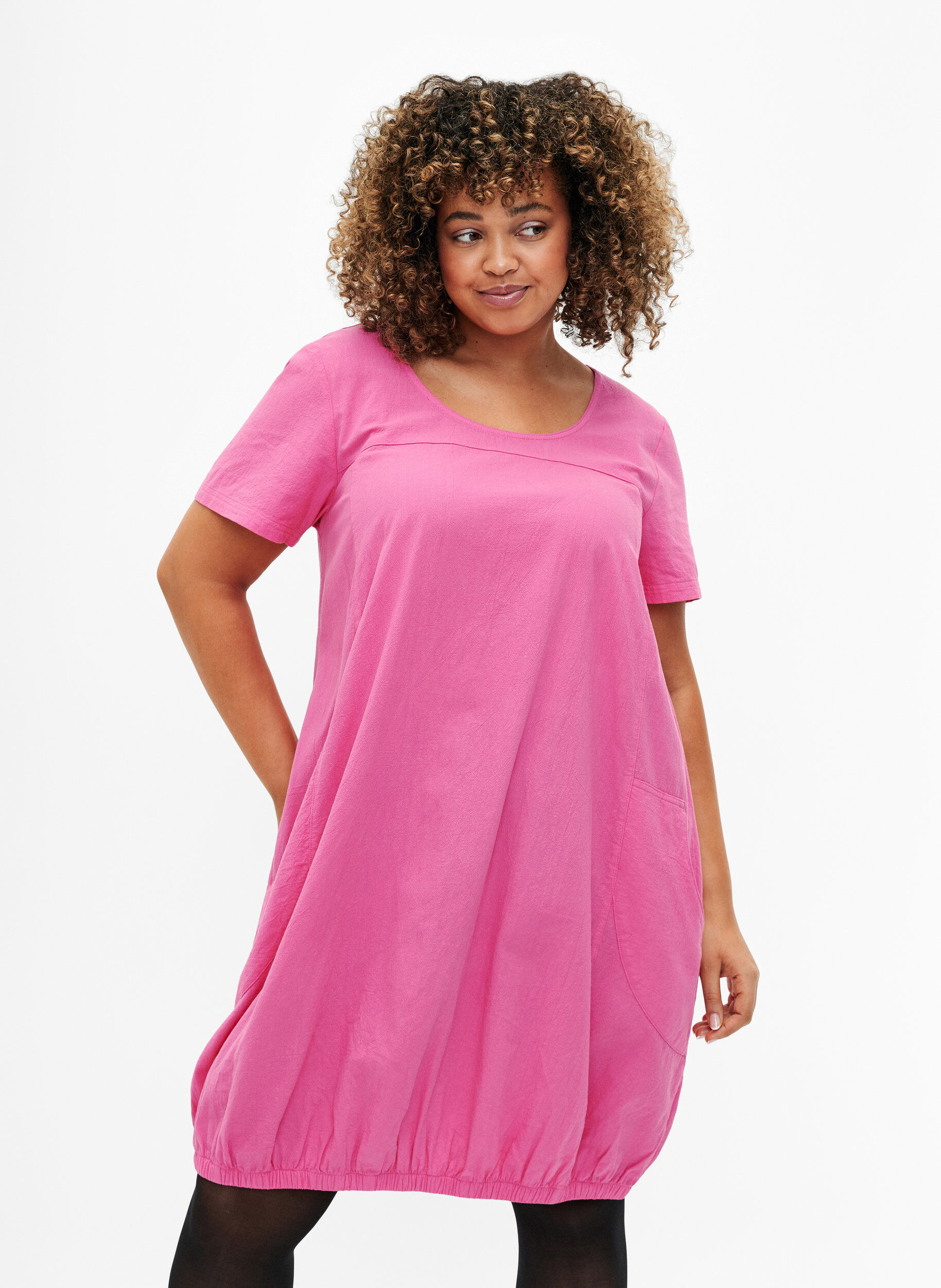 Zizzi Kurzarm Kleid aus Baumwolle, Pink, Model image number 0