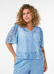 Shorts aus Spitze mit hoher Taille und Taschen, Blau, Model image number 0