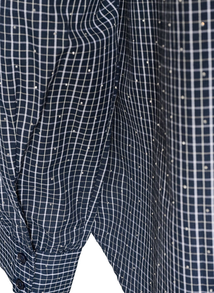 Kariertes Hemd mit Strasssteinen, Blau, Packshot image number 3
