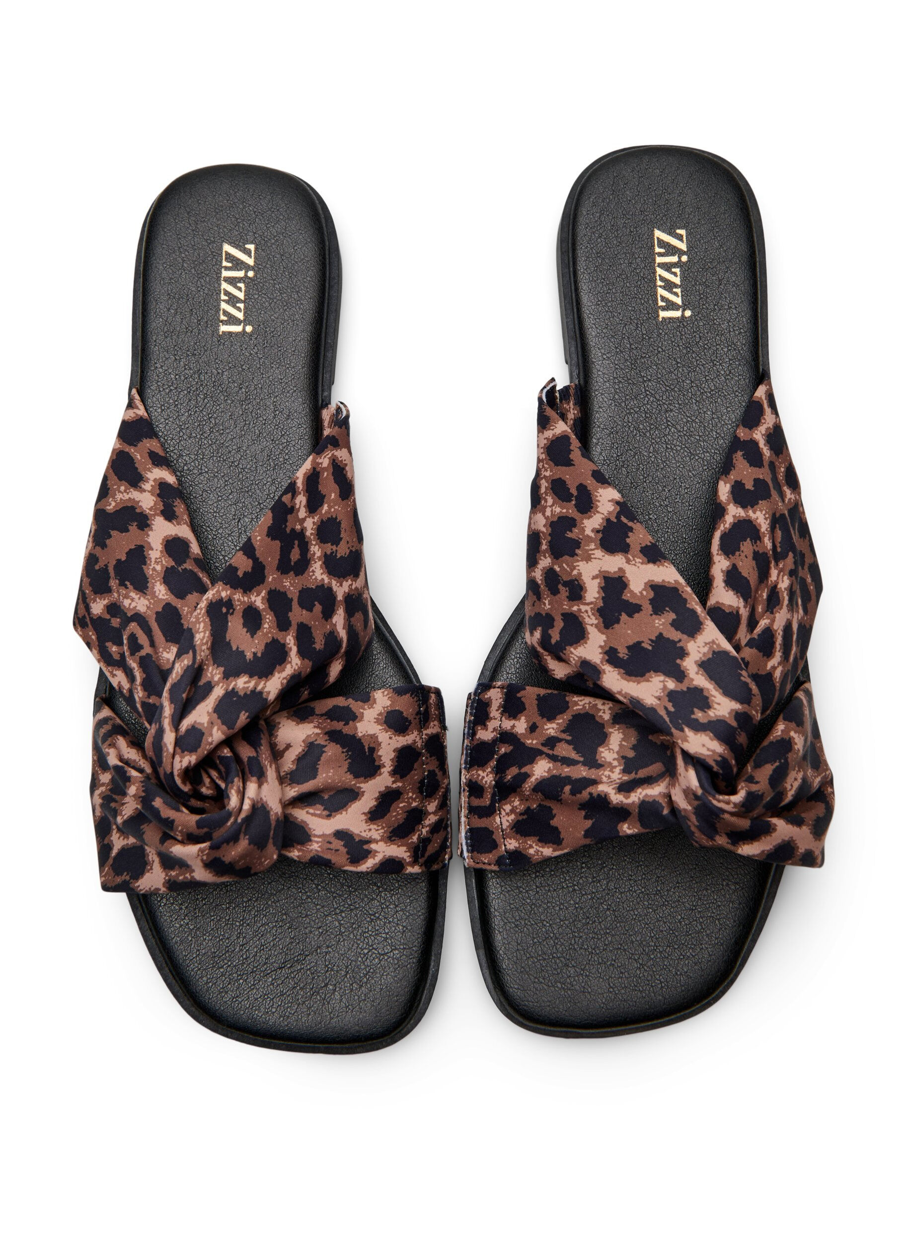 Zizzi Flache Sandalen mit gekreuzten Satinriemen, Braun, Packshot image number 2