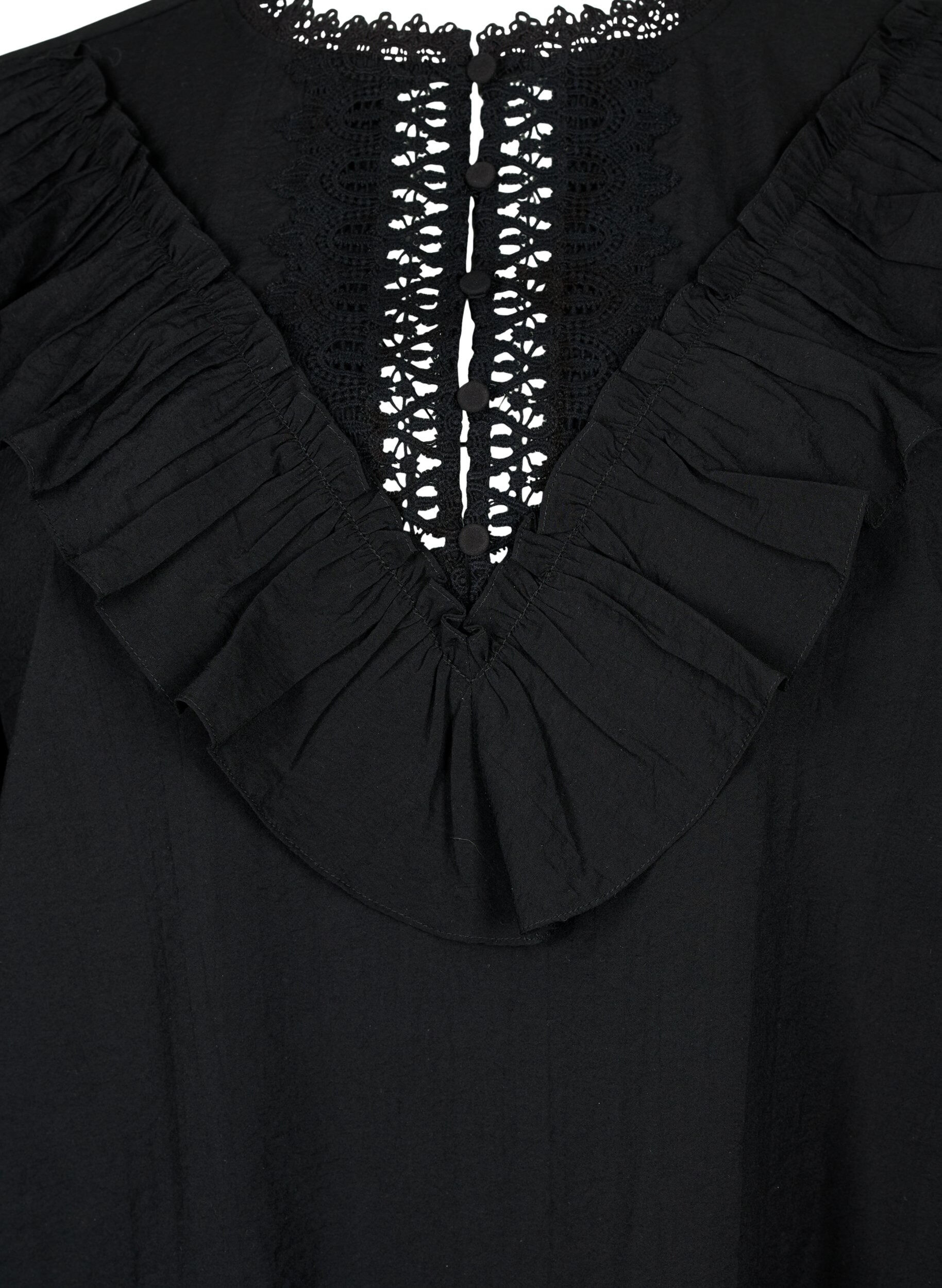 Zizzi  Viskosebluse mit R&uuml;schen und Stickereien, Black, Packshot image number 2