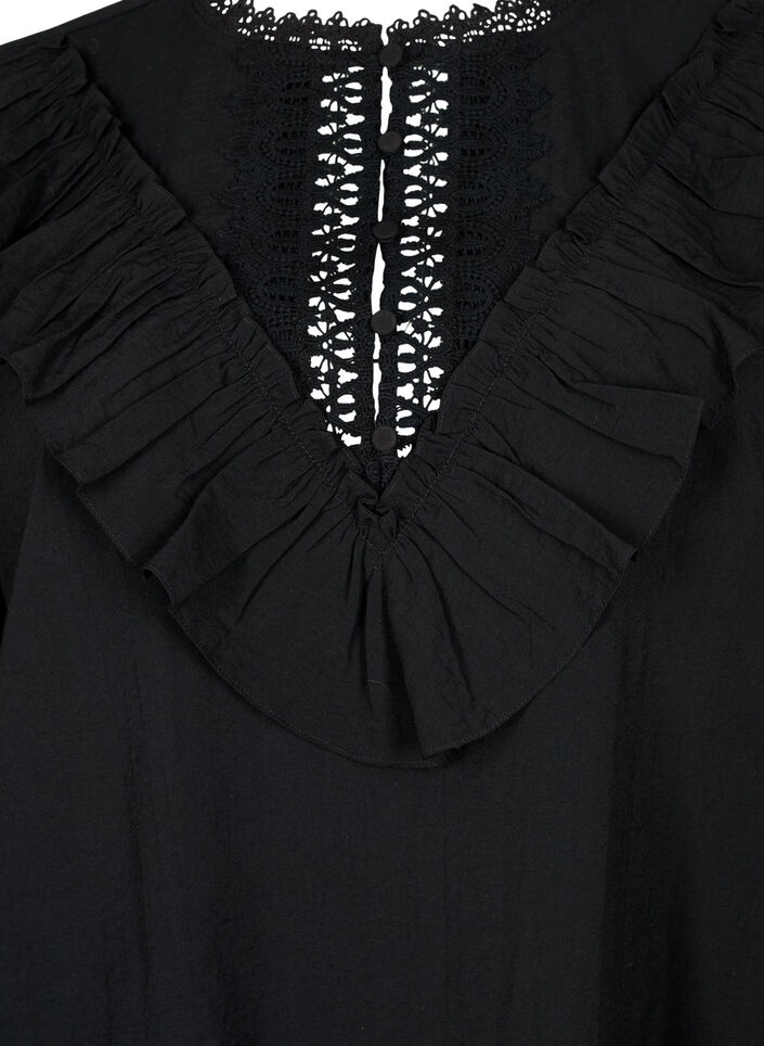  Viskosebluse mit Rüschen und Stickereien, Black, Packshot image number 2