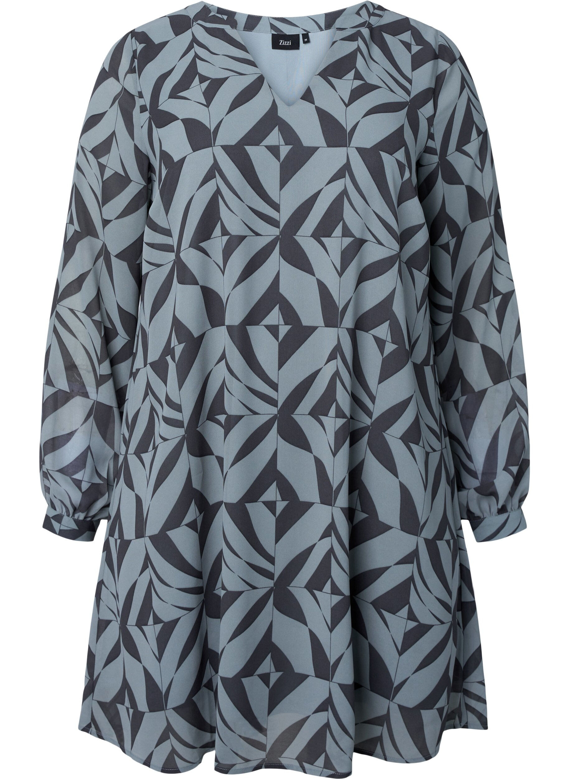 Zizzi Lang&auml;rmliges Kleid mit V-Ausschnitt, Graphic Leaf, Packshot image number 0