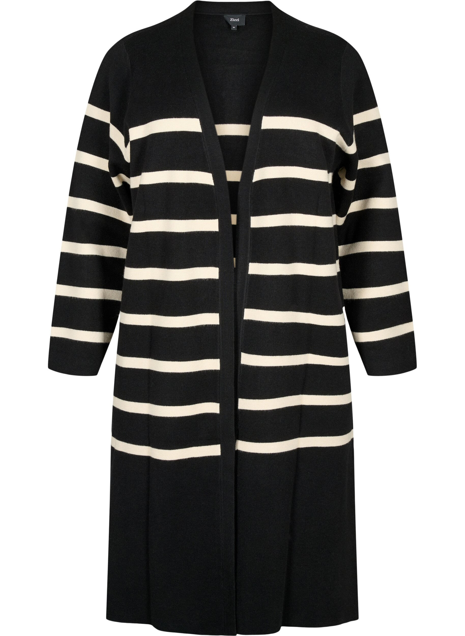 Zizzi Gestreifte Strickjacke aus Viskosemischung, Black w. Birch, Packshot image number 0