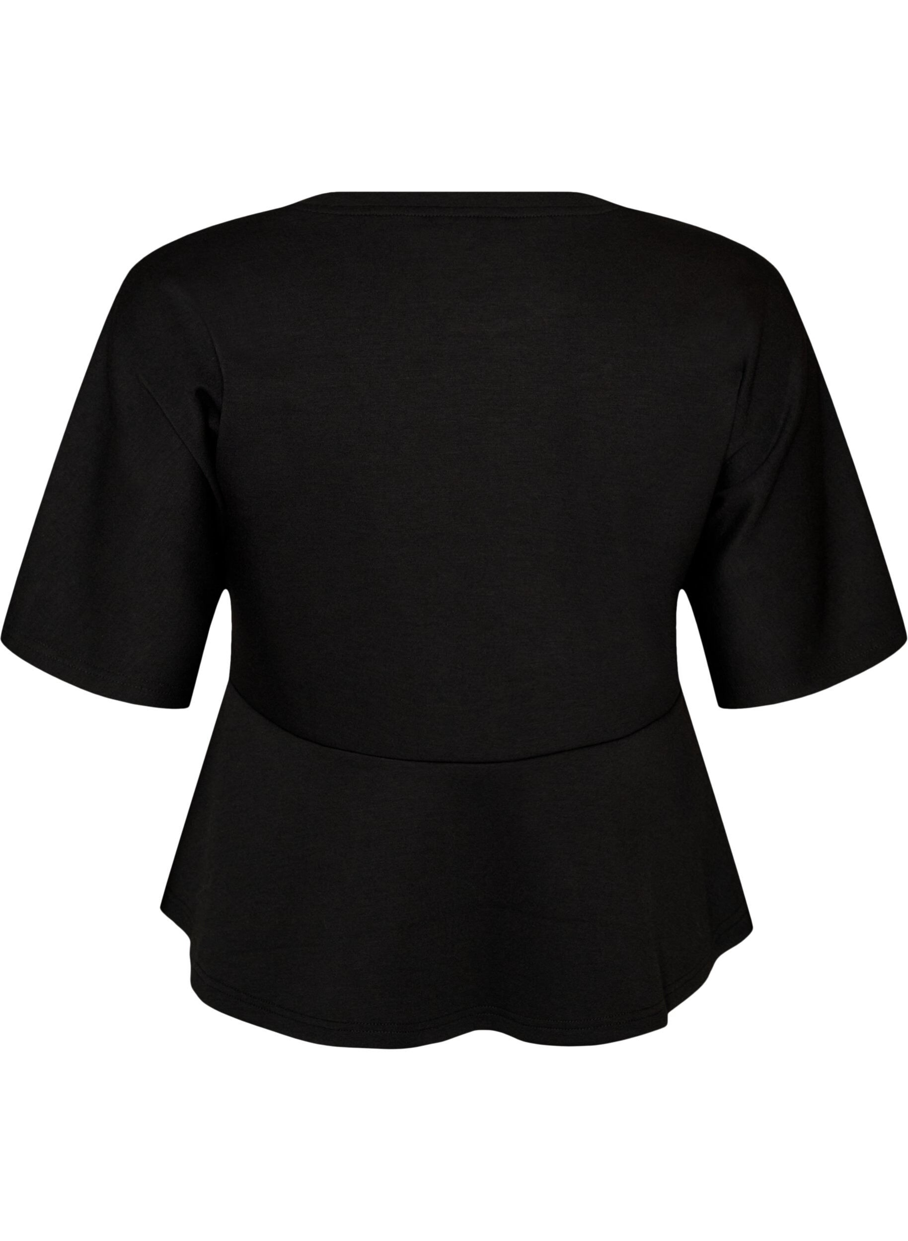 ZizziPeplum-Bluse mit ellenbogenlangen &Auml;rmeln, Schwarz, Packshot image number 1