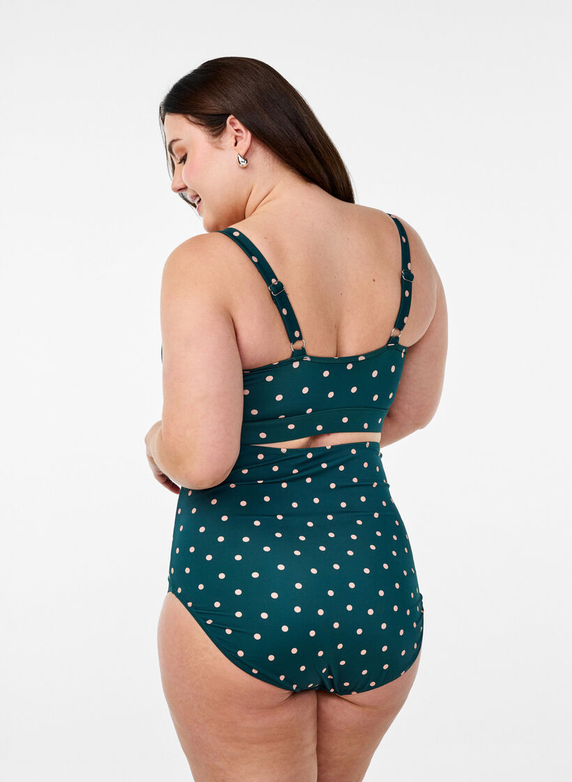 Hoch taillierte Bikinihose mit Polka Dots., Grün, Model image number 1