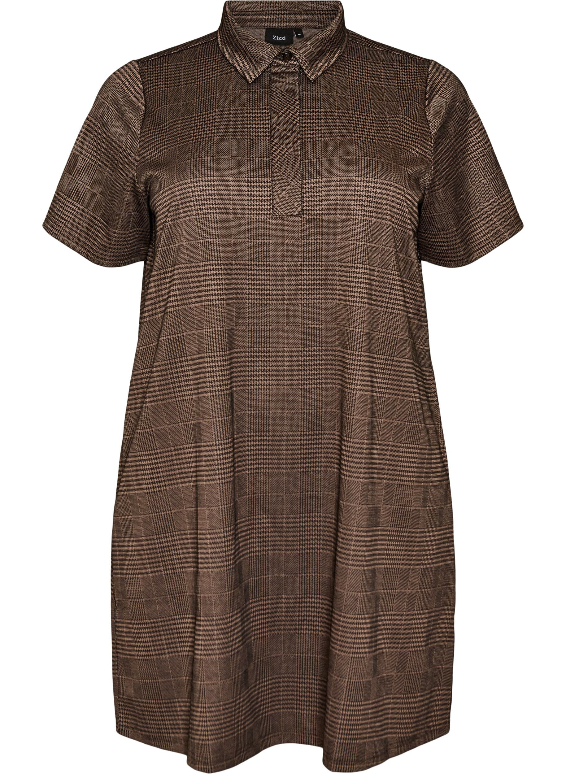 Kurzes kariertes Kleid mit Hemdkragen
