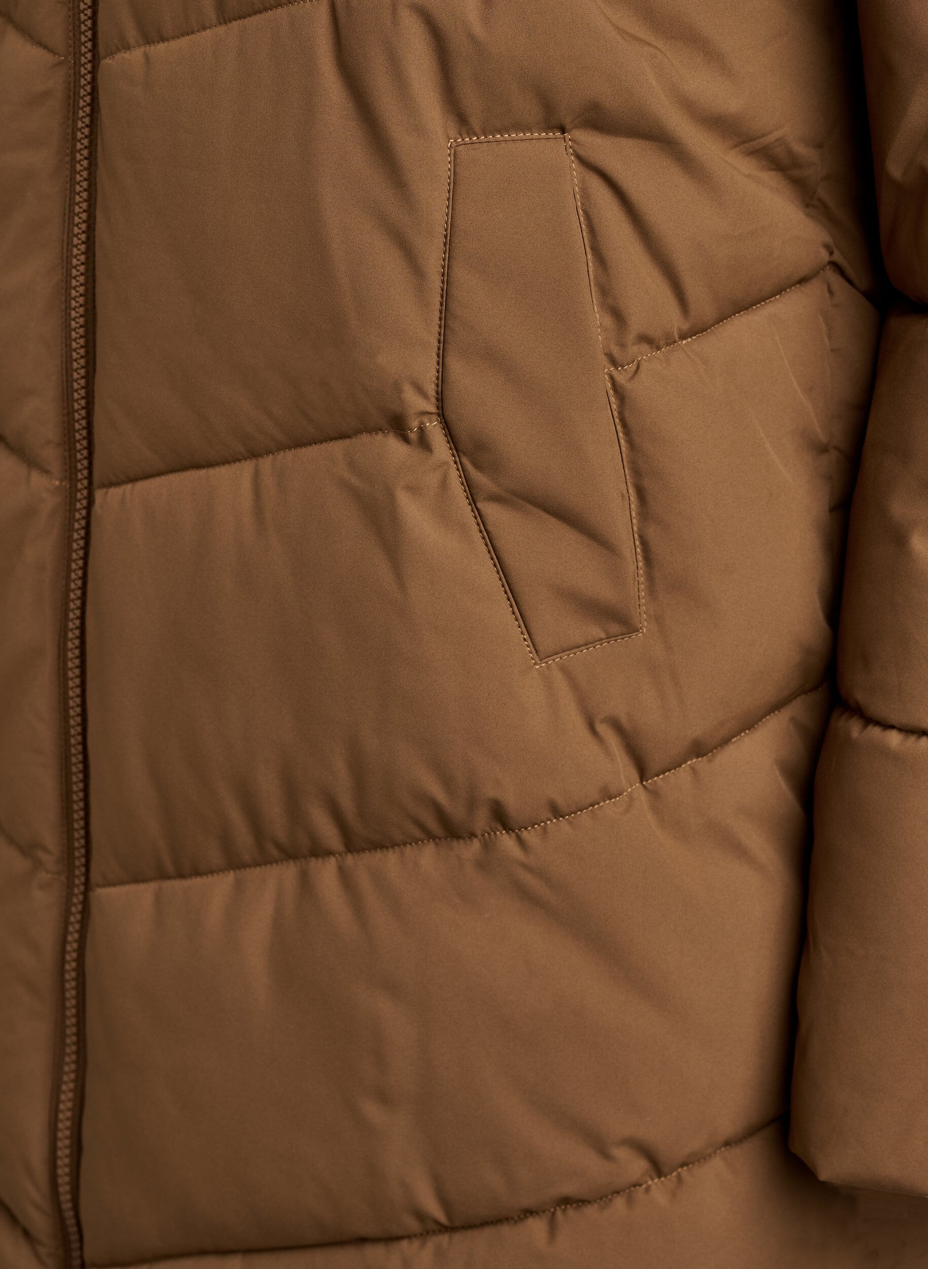 ZizziMittellange Steppjacke mit Kapuze, Braun, Packshot image number 3