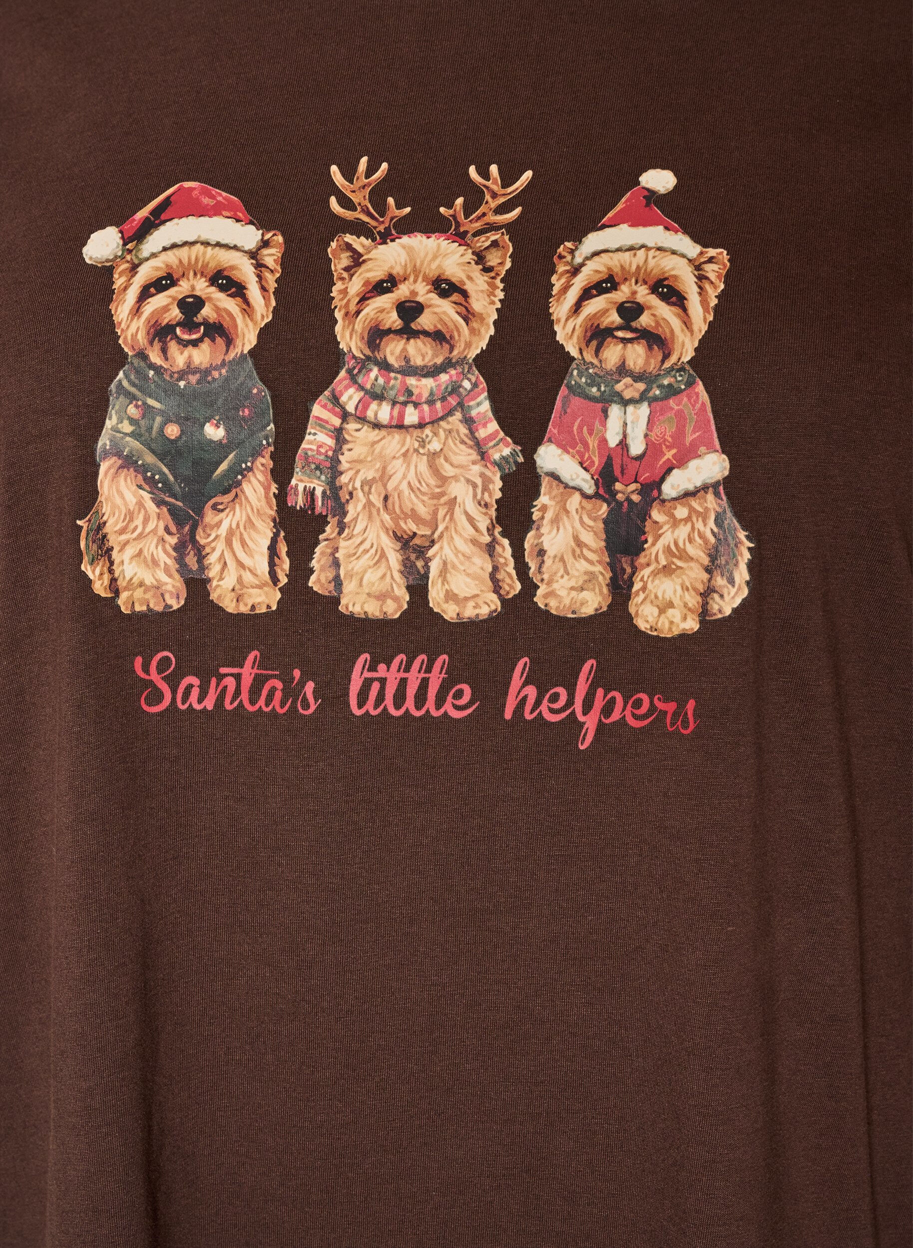 ZizziWeihnachts-T-Shirt aus Bio-Baumwolle, Braun, Packshot image number 2