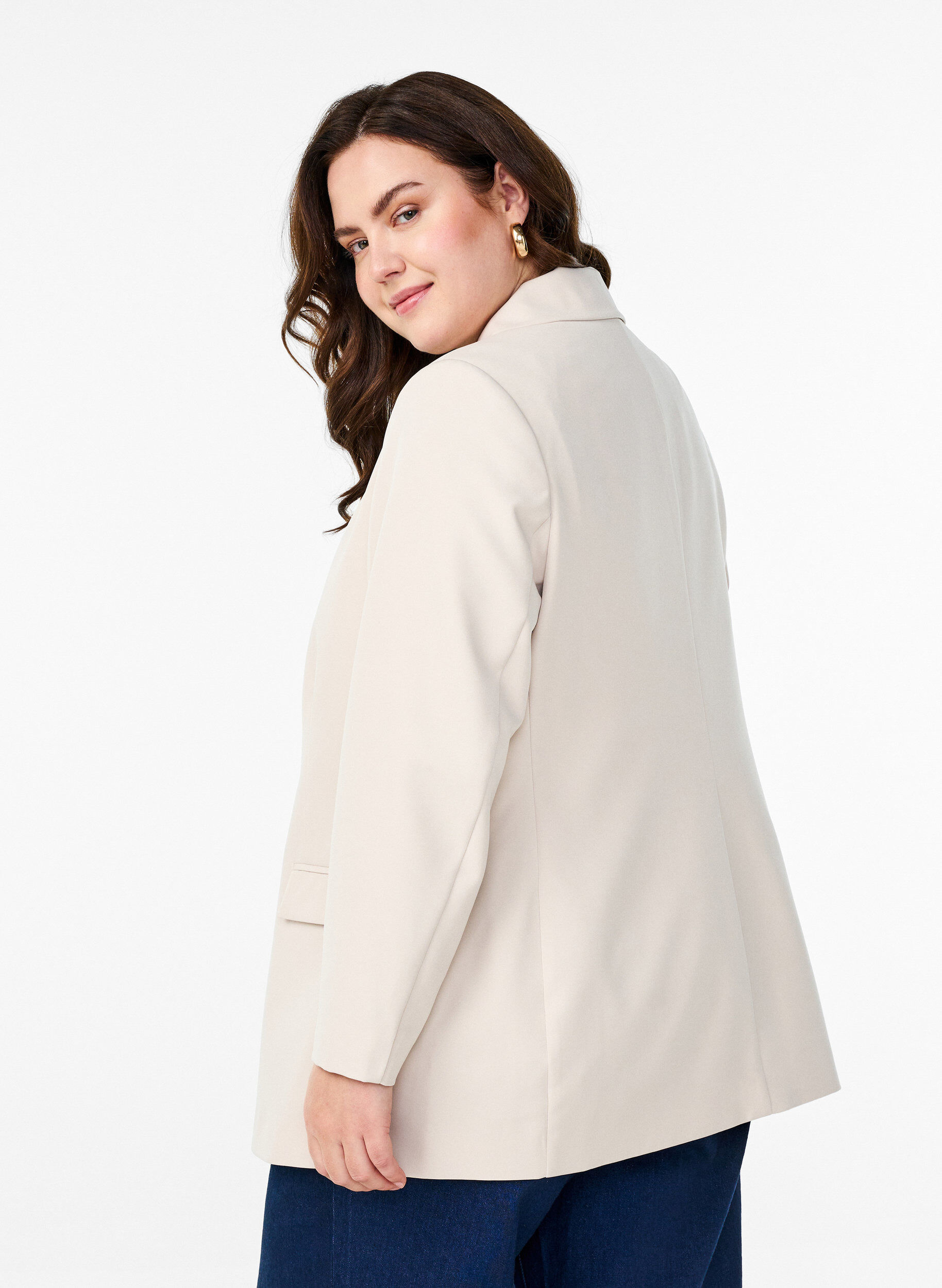 Zizzi Klassischer Blazer mit Knopfverschluss, Beige, Model image number 2
