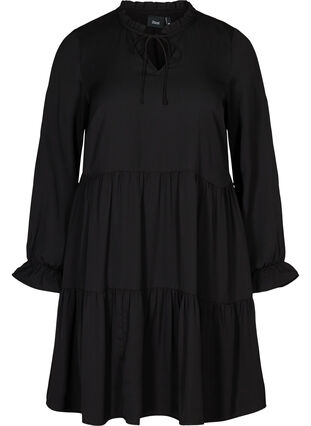Kleid mit Falten und Binde-Detail, Black, Packshot image number 0