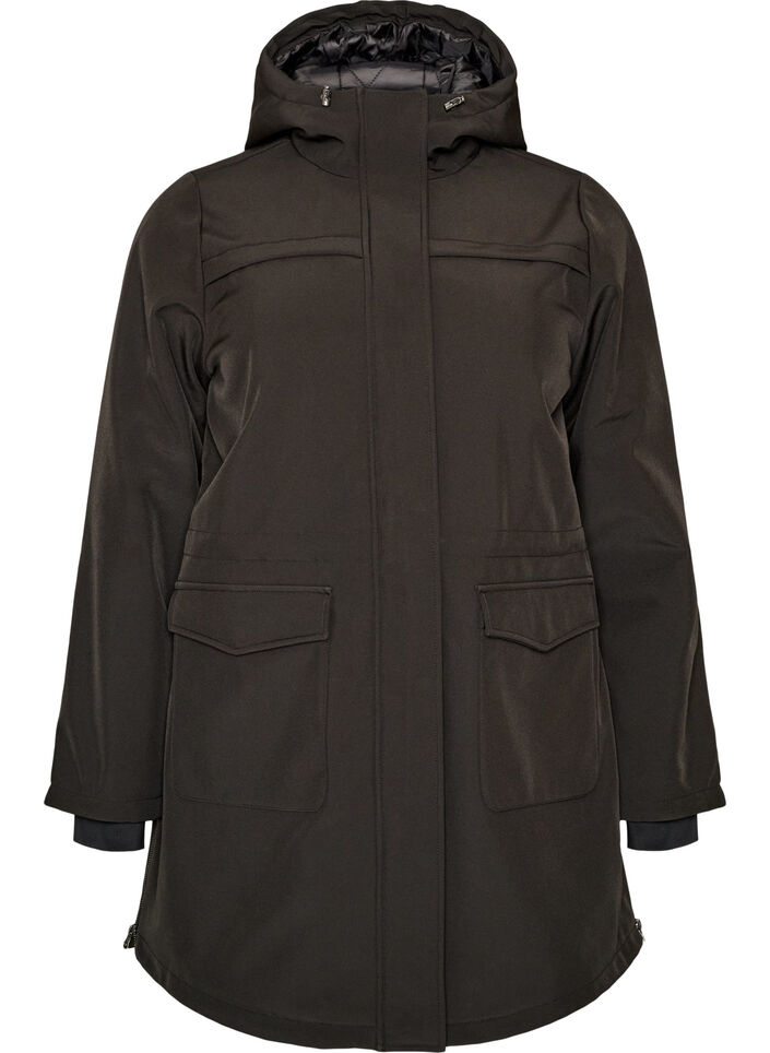 Wasserabweisende Softshell-Jacke mit Steppfutter, Schwarz, Packshot image number 0