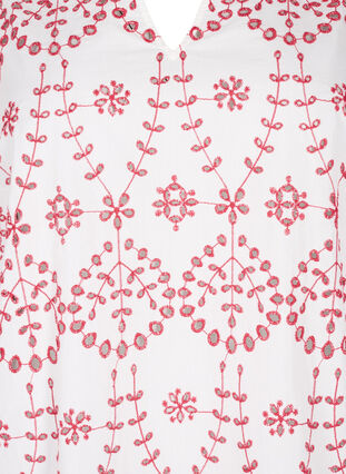 Bluse mit 3/4-Ärmeln und kontrastierender Anglais-Stickerei, White w. Red, Packshot image number 2