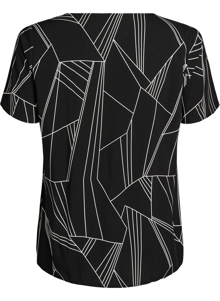 Kurz&auml;rmelige Bluse aus Viskose mit Print, Schwarz, Packshot image number 1