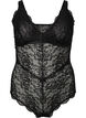 Bodystocking aus Spitze mit V-Ausschnitt, Black, Packshot image number 0