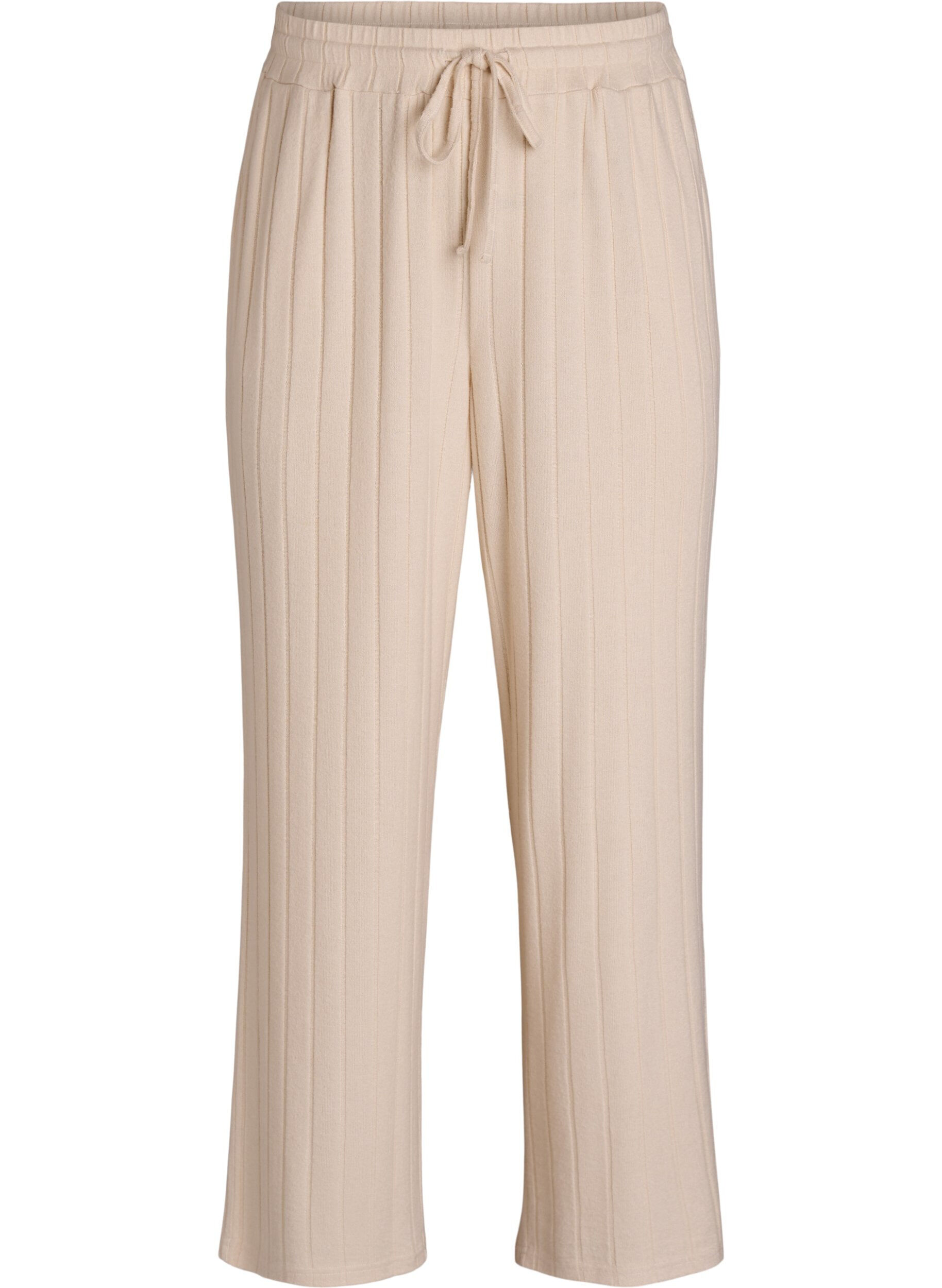 Zizzi Loungehose aus geripptem Jersey mit hoher Taille, Beige, Packshot image number 0