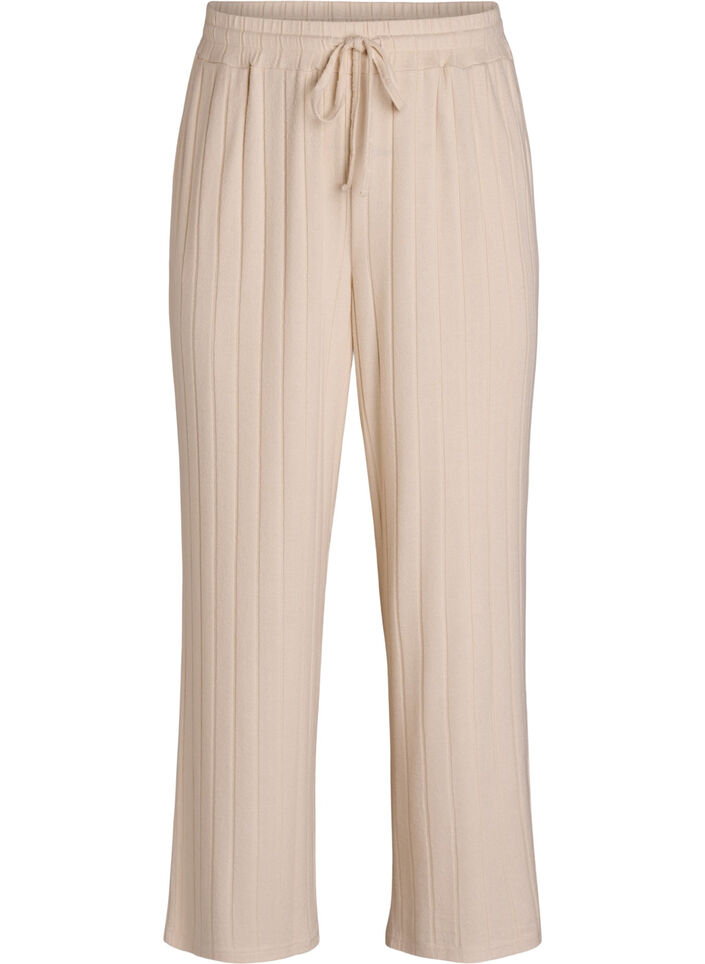 Loungehose aus geripptem Jersey mit hoher Taille, Beige, Packshot image number 0