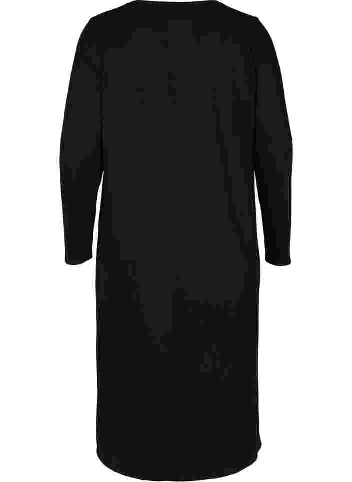 Einfarbiges Kleid mit langen Ärmeln und Schlitz, Black, Packshot image number 1