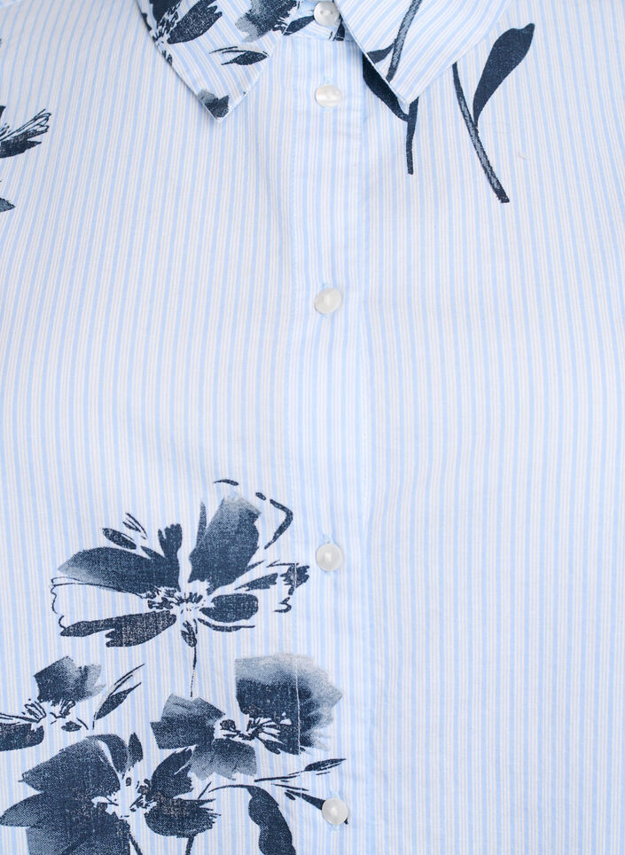 Gestreiftes Shirt mit Blumenprint und 3/4-Ärmeln, Blau, Packshot image number 2