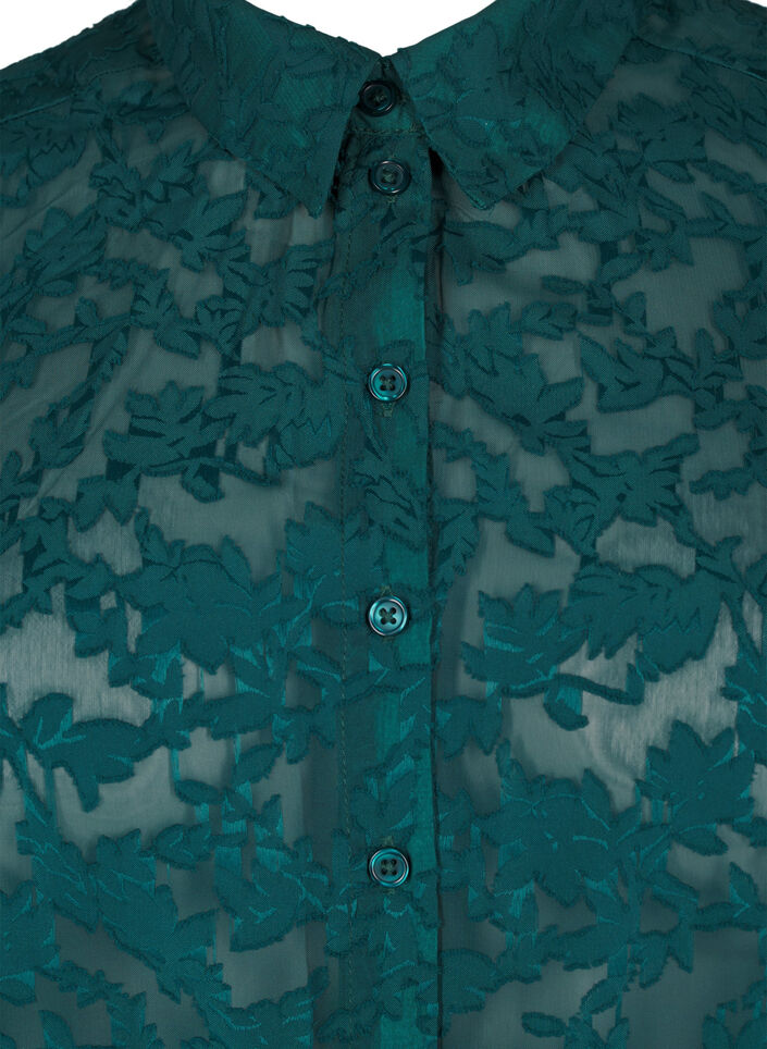 Jacquard-Bluse mit Knöpfen, Rain Forest, Packshot image number 2