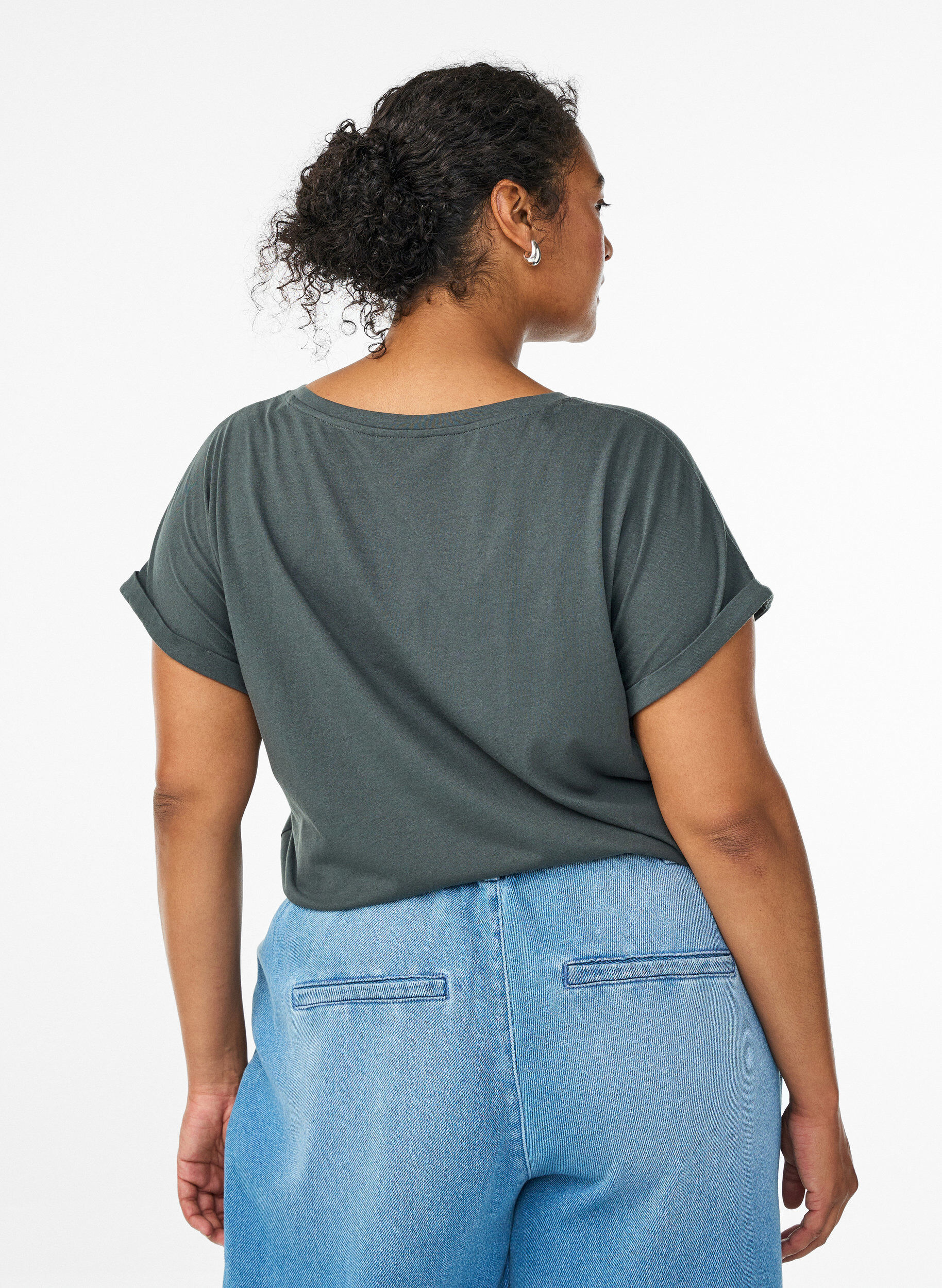 ZizziKurz&auml;rmeliges T-Shirt aus einer Baumwollmischung, Gr&uuml;n, Model image number 2