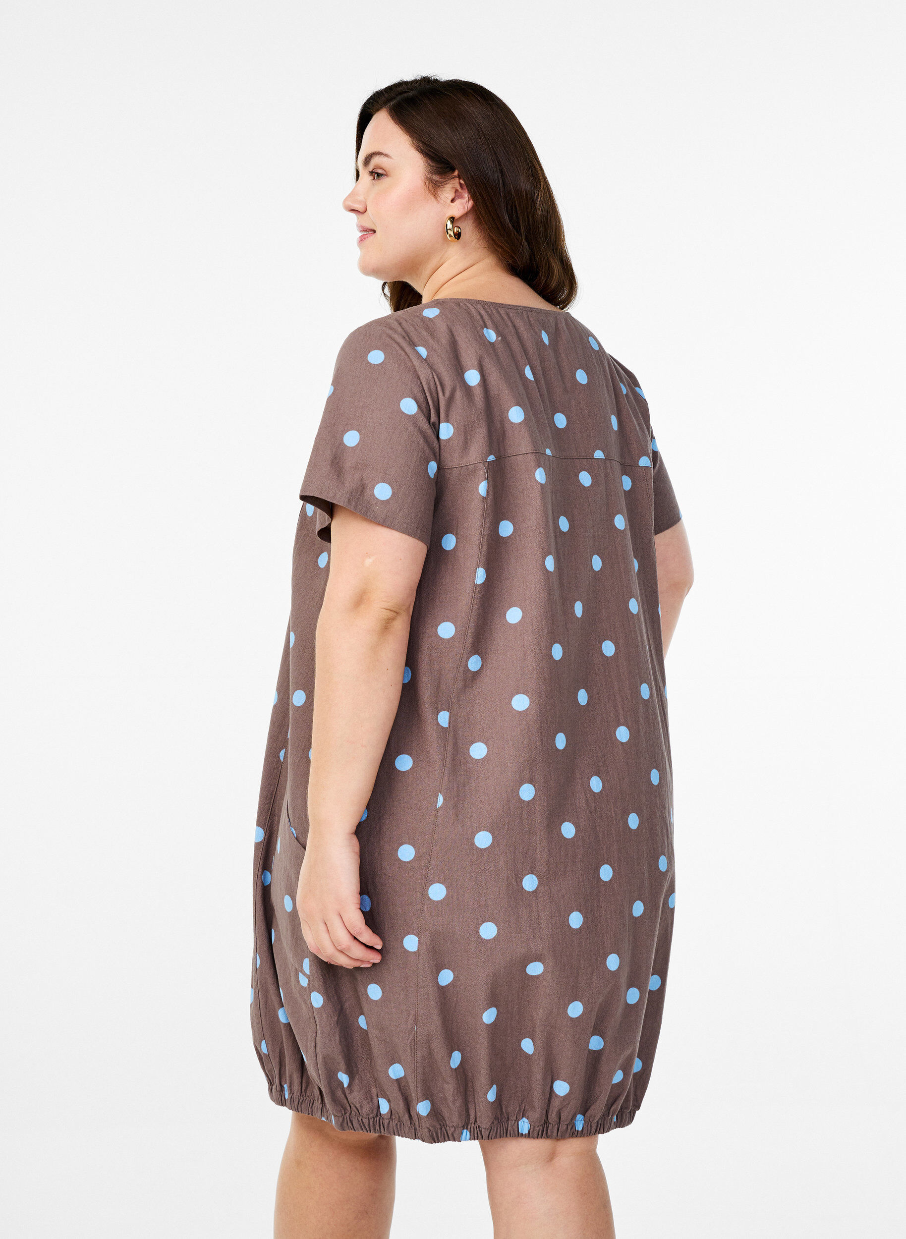 Zizzi Kurz&auml;rmliges Baumwollkleid mit Print, Blau, Model image number 2