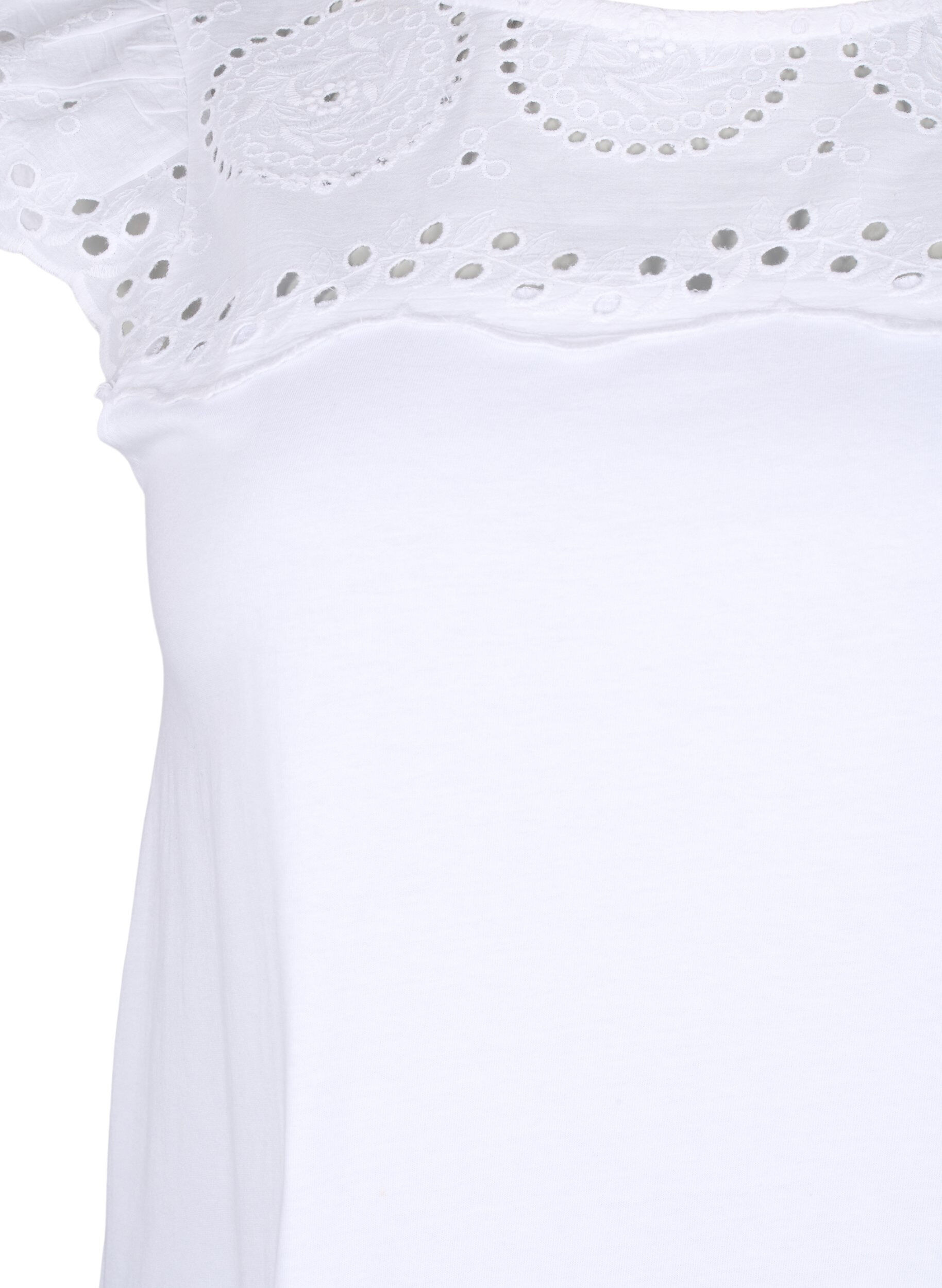 Zizzi T-Shirt aus Bio-Baumwolle mit Lochstickerei, Bright White, Packshot image number 2