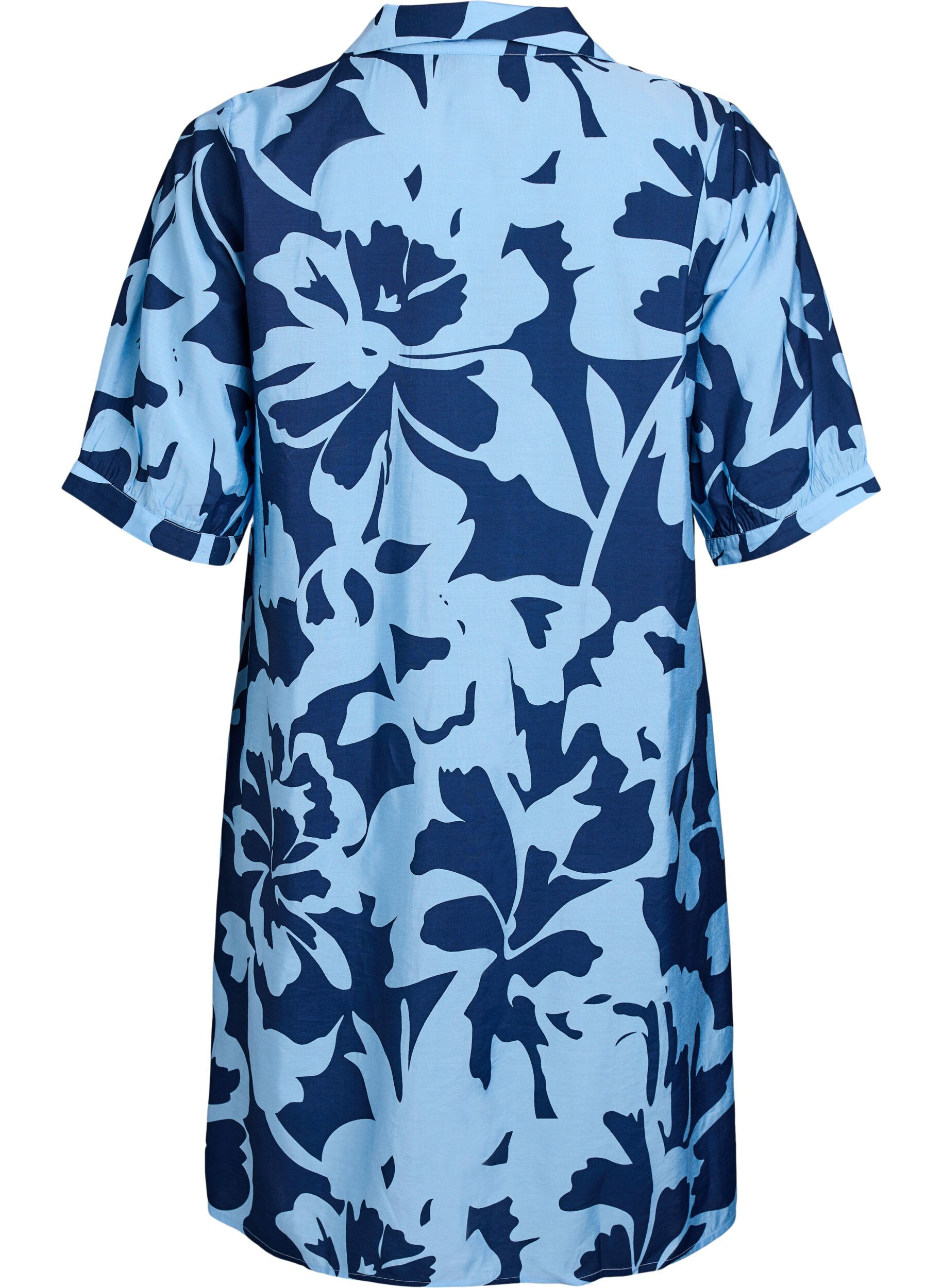 Zizzi Kleid in Kniel&auml;nge mit Print und V-Ausschnitt, Blau, Packshot image number 1