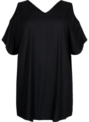 Strandkleid aus Viskose mit Schulterdetail, Black, Packshot image number 0