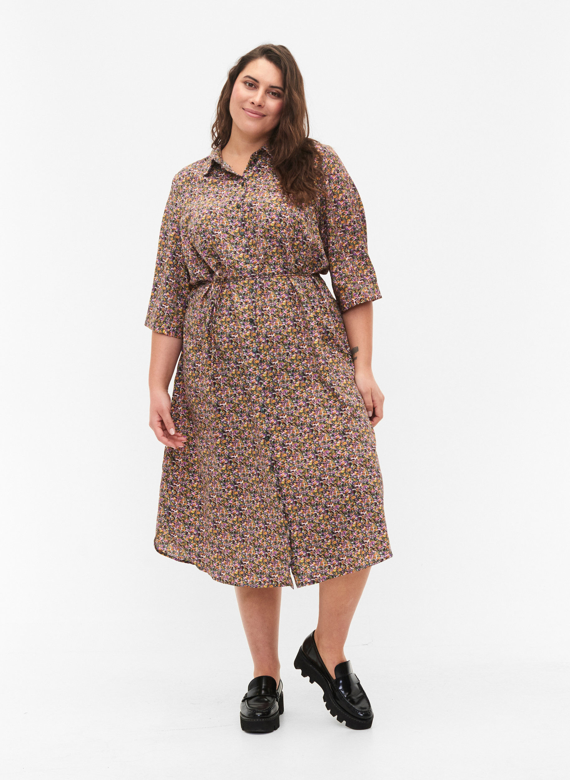 Zizzi FLASH - Hemdkleid mit Print, Multi Ditsy, Model image number 0