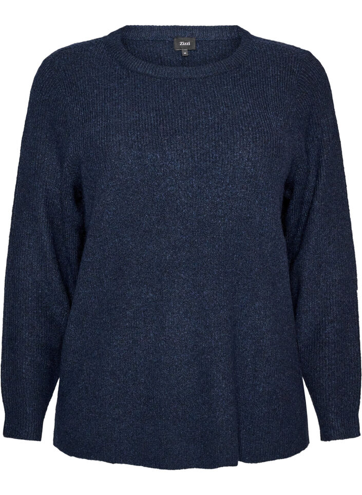 Melierte Strickbluse mit Rundhalsausschnitt, Blau, Packshot image number 0